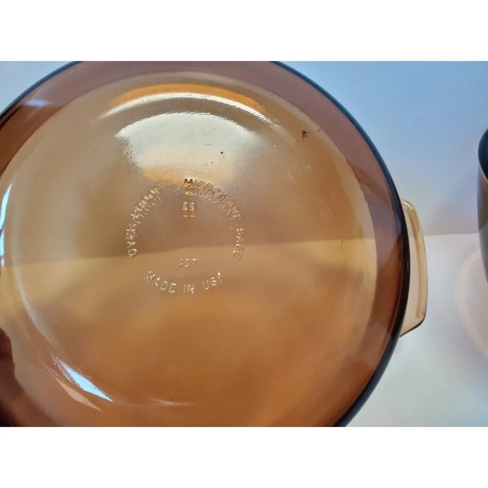 Vintage Anchor Hocking Amber Glass Casserole Baking Mixing Bowl 3 Piece USA Made